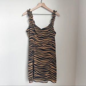 All In Favor Tiger Mini Dress Ruffle Straps Size Large